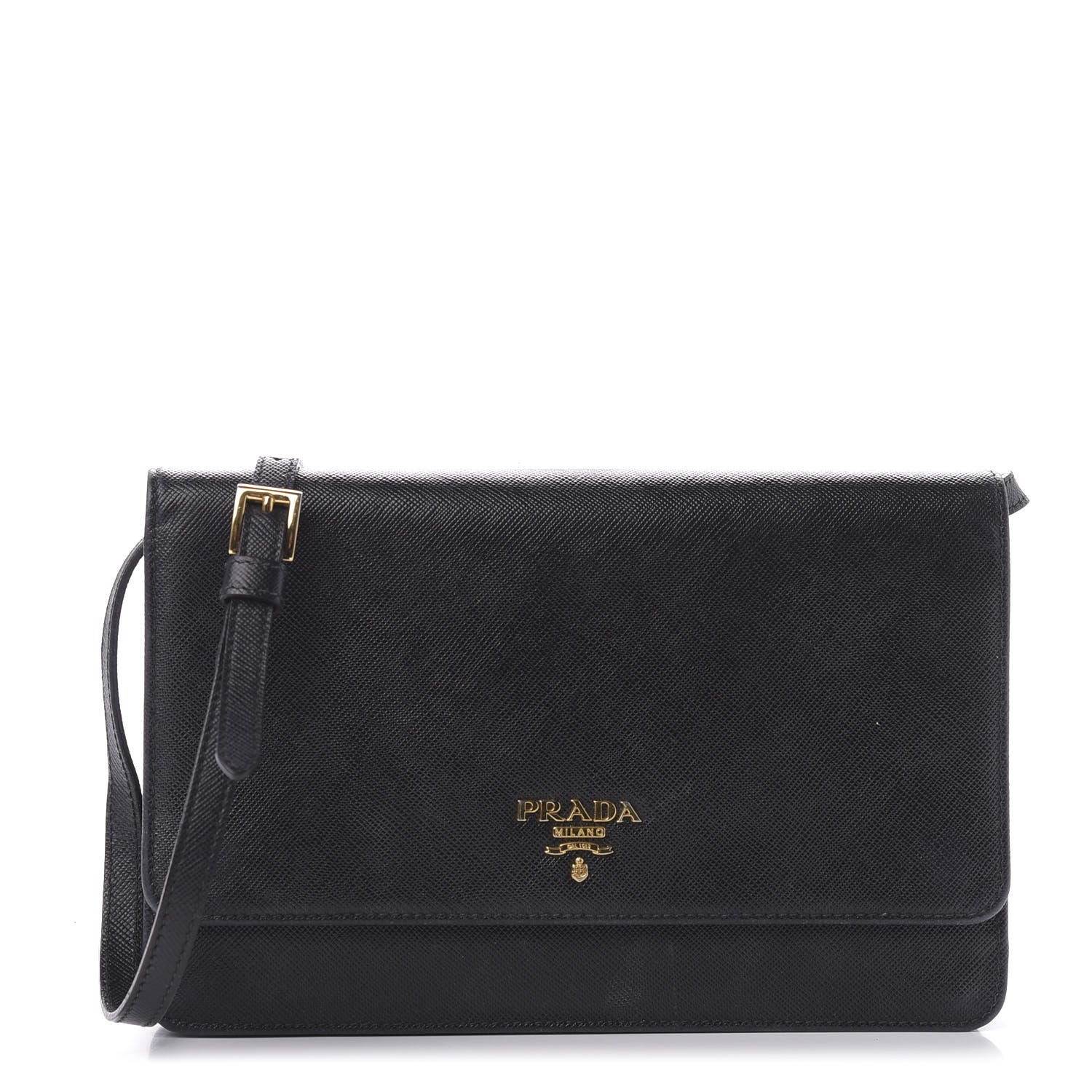 Prada Saffiano Metal Flap Wallet With Strap Black 1 of 8