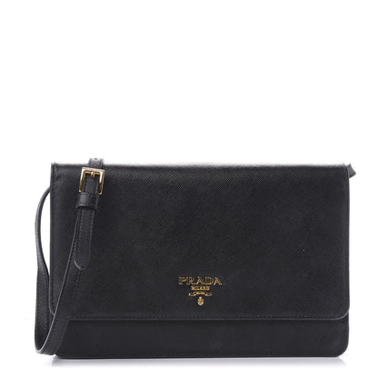 Prada Saffiano Metal Flap Wallet With Strap Black 1 of 8
