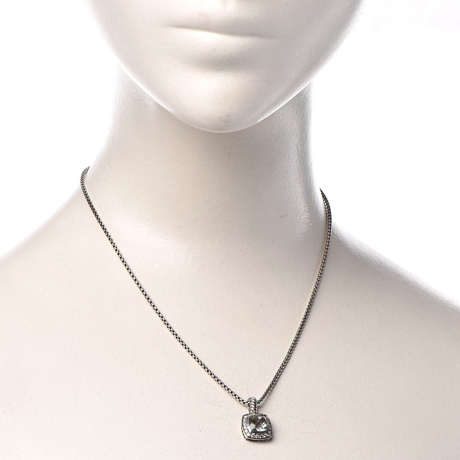 David Yurman Sterling Silver Diamond Prasiolite 7mm Petite Albion Pendant Necklace 2 of 6