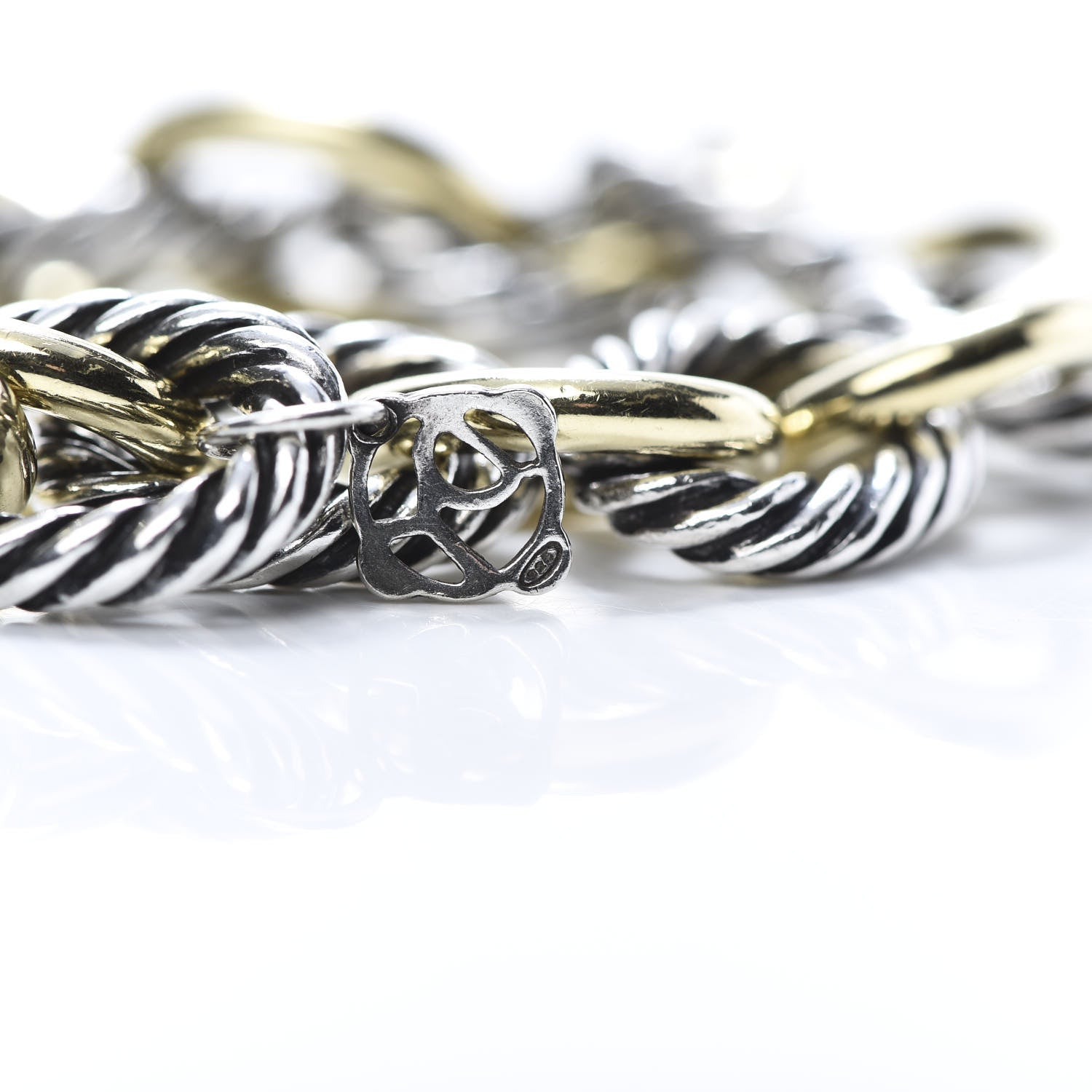 David Yurman Sterling Silver 18K Yellow Gold 12mm Large Oval Link Bracelet 3 of 5