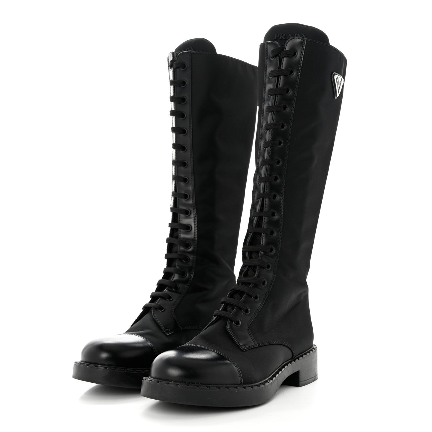 Re-Nylon Spazzolato Rois Metal Triangle Logo Tall 50mm Combat Boots 40.5 Black