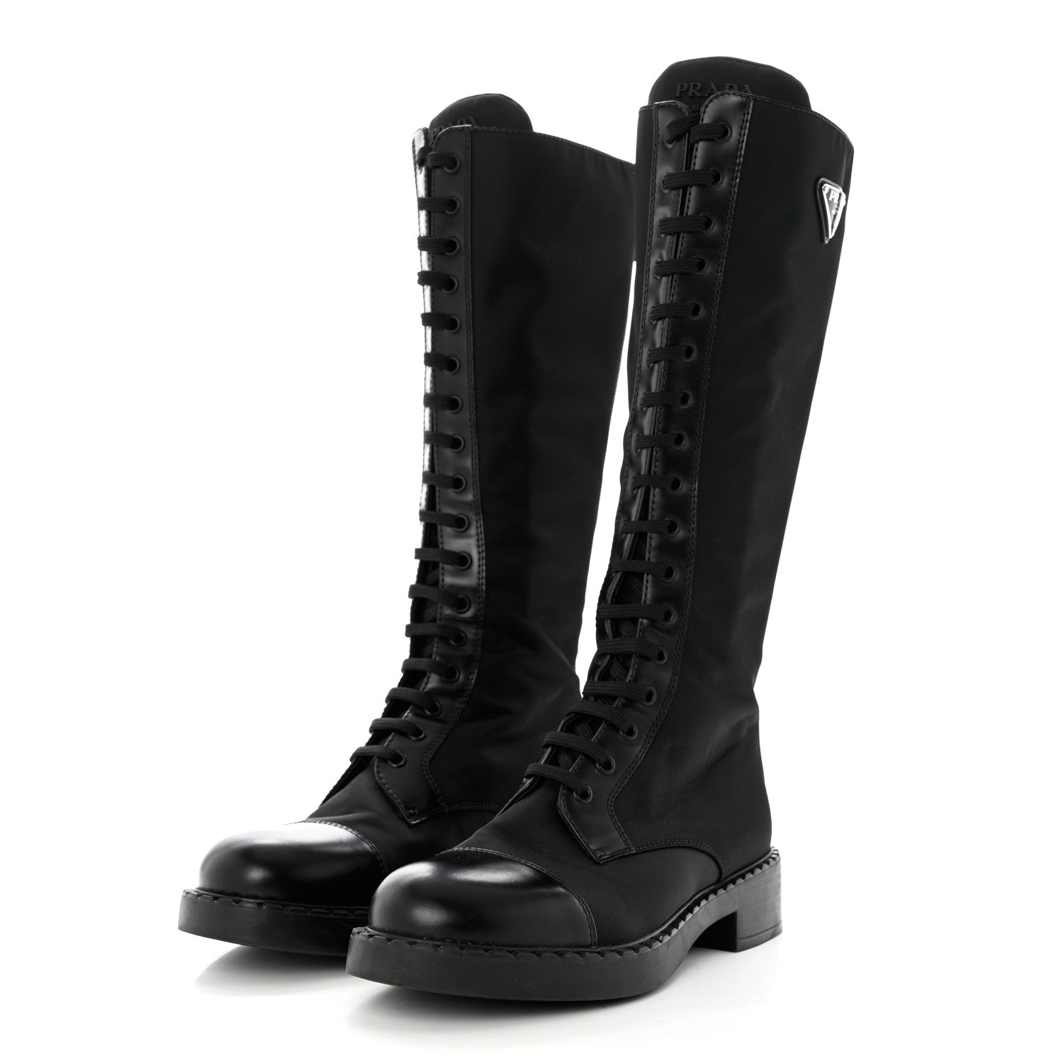 Prada Re-Nylon Spazzolato Rois Metal Triangle Logo Tall 50mm Combat Boots 40.5 Black 3 of 8