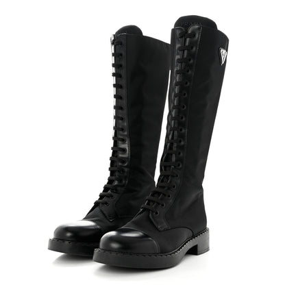 Prada Re-Nylon Spazzolato Rois Metal Triangle Logo Tall 50mm Combat Boots 40.5 Black 3 of 8