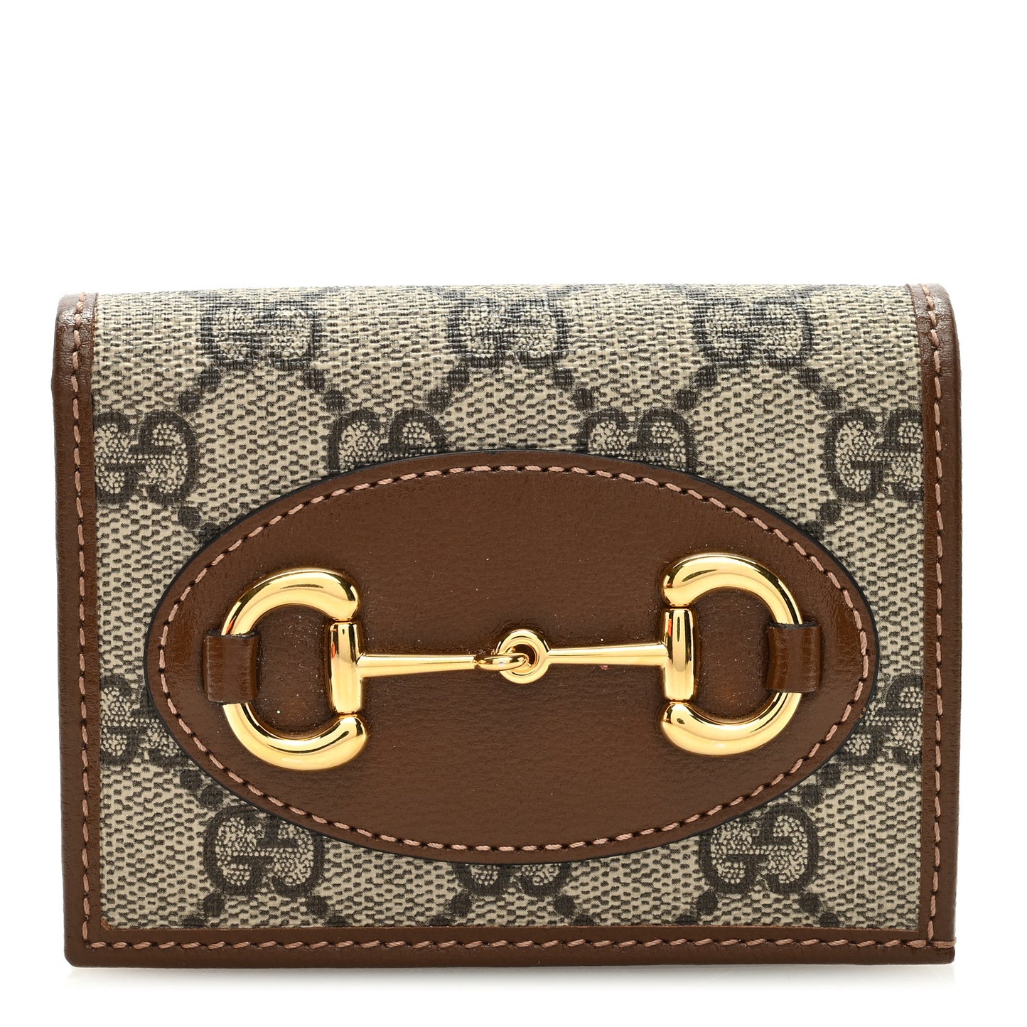 GG Supreme Monogram Horsebit 1955 Card Case Wallet Beige Ebony Brown Sugar