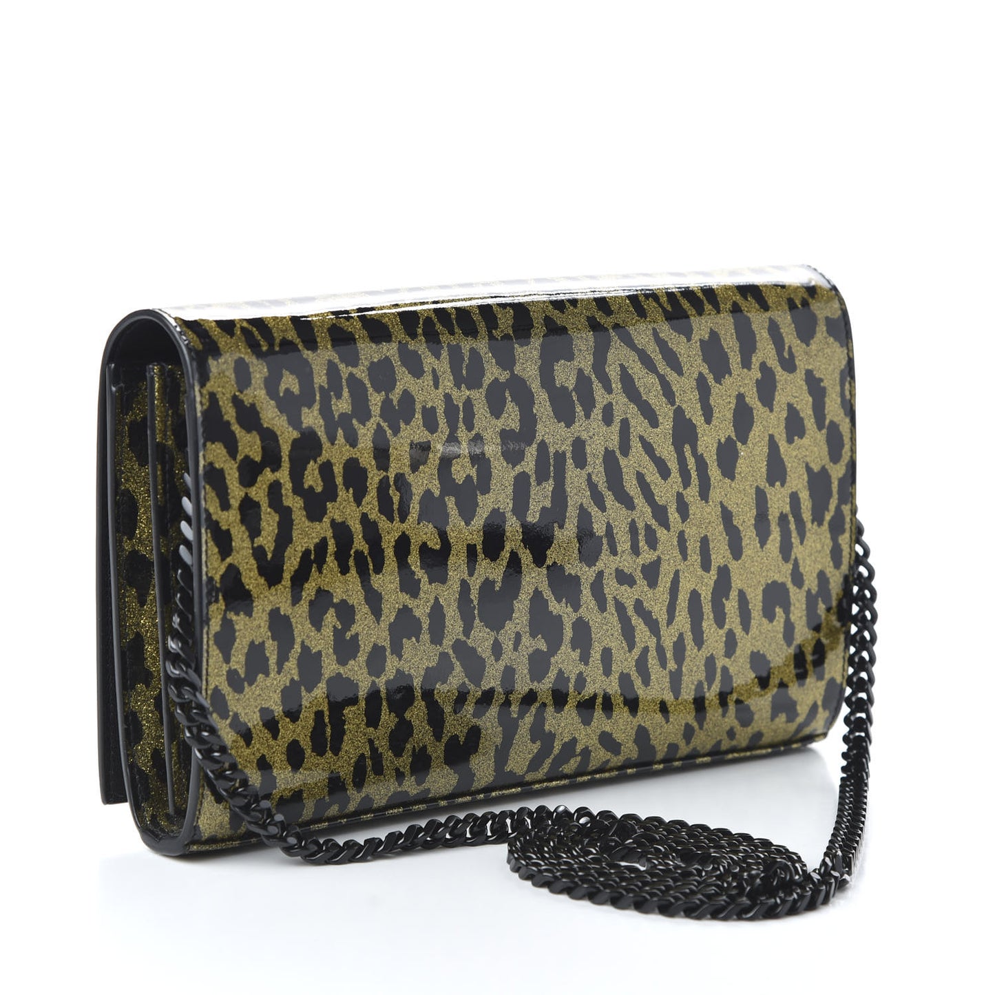 Patent Leopard Print Monogram Chain Wallet Black Gold