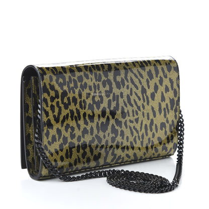 Saint Laurent Patent Leopard Print Monogram Chain Wallet Black Gold 3 of 9