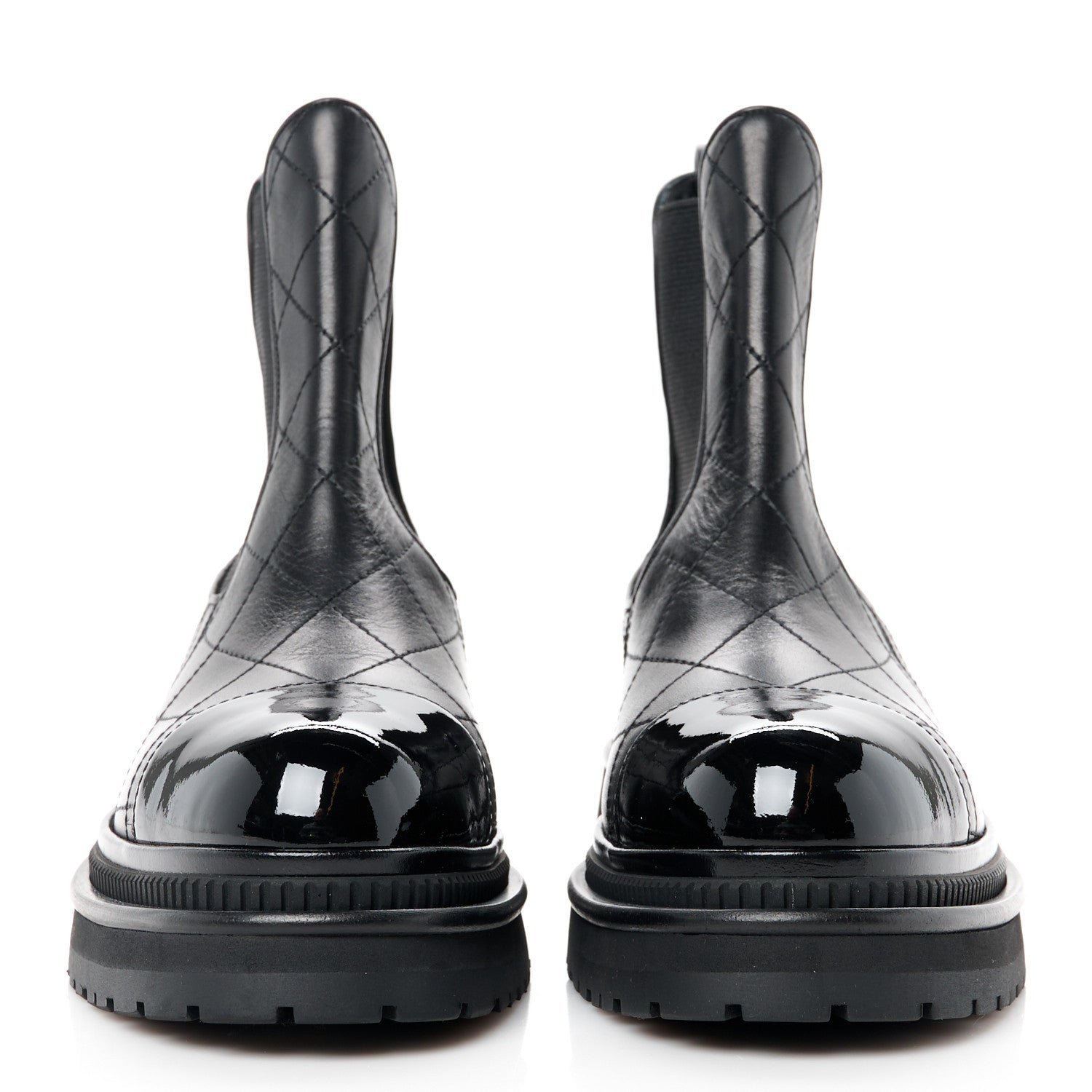 Chanel Calfskin Patent Cap Toe Quilted Short Boots 37 Black 2 of 8
