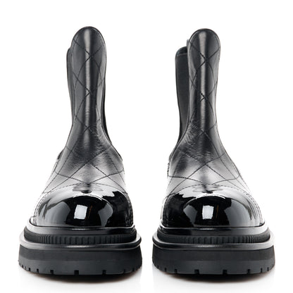 Chanel Calfskin Patent Cap Toe Quilted Short Boots 37 Black 2 of 8