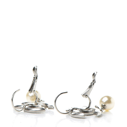 Chanel Baguette Crystal Pearl CC Drop Earrings Silver 3 of 4