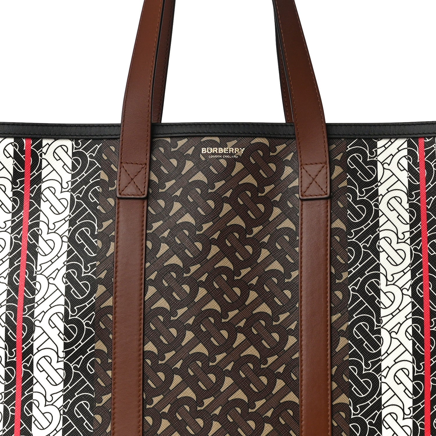 Burberry E-Canvas Monogram Stripe Book Tote Bridle Brown 7 of 12