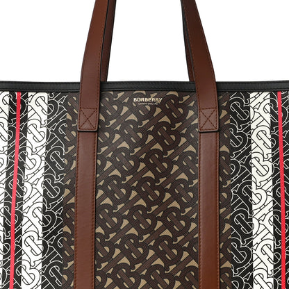 Burberry E-Canvas Monogram Stripe Book Tote Bridle Brown 7 of 12