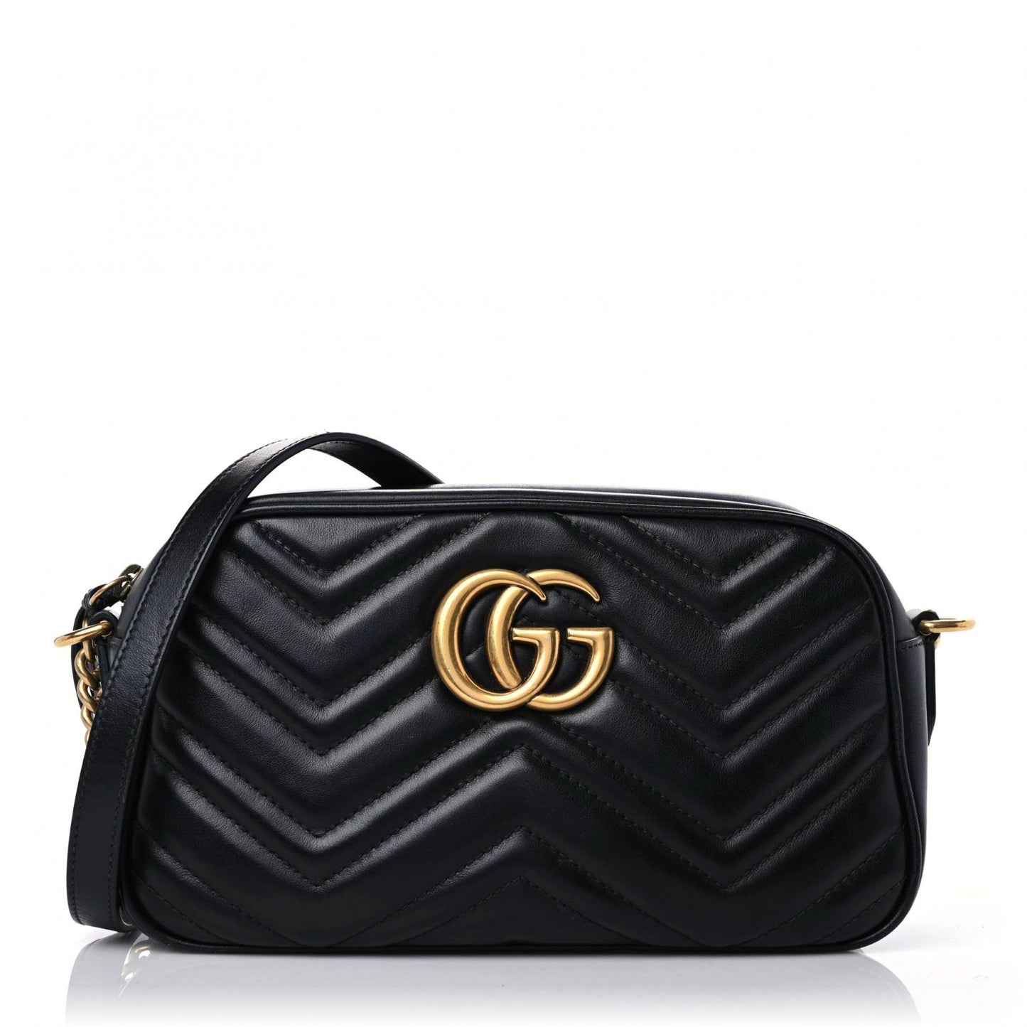 Calfskin Matelasse Small GG Marmont Chain Shoulder Bag Black