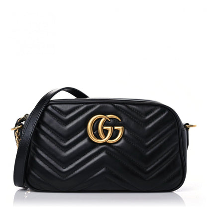 Gucci Calfskin Matelasse Small GG Marmont Chain Shoulder Bag Black 1 of 16