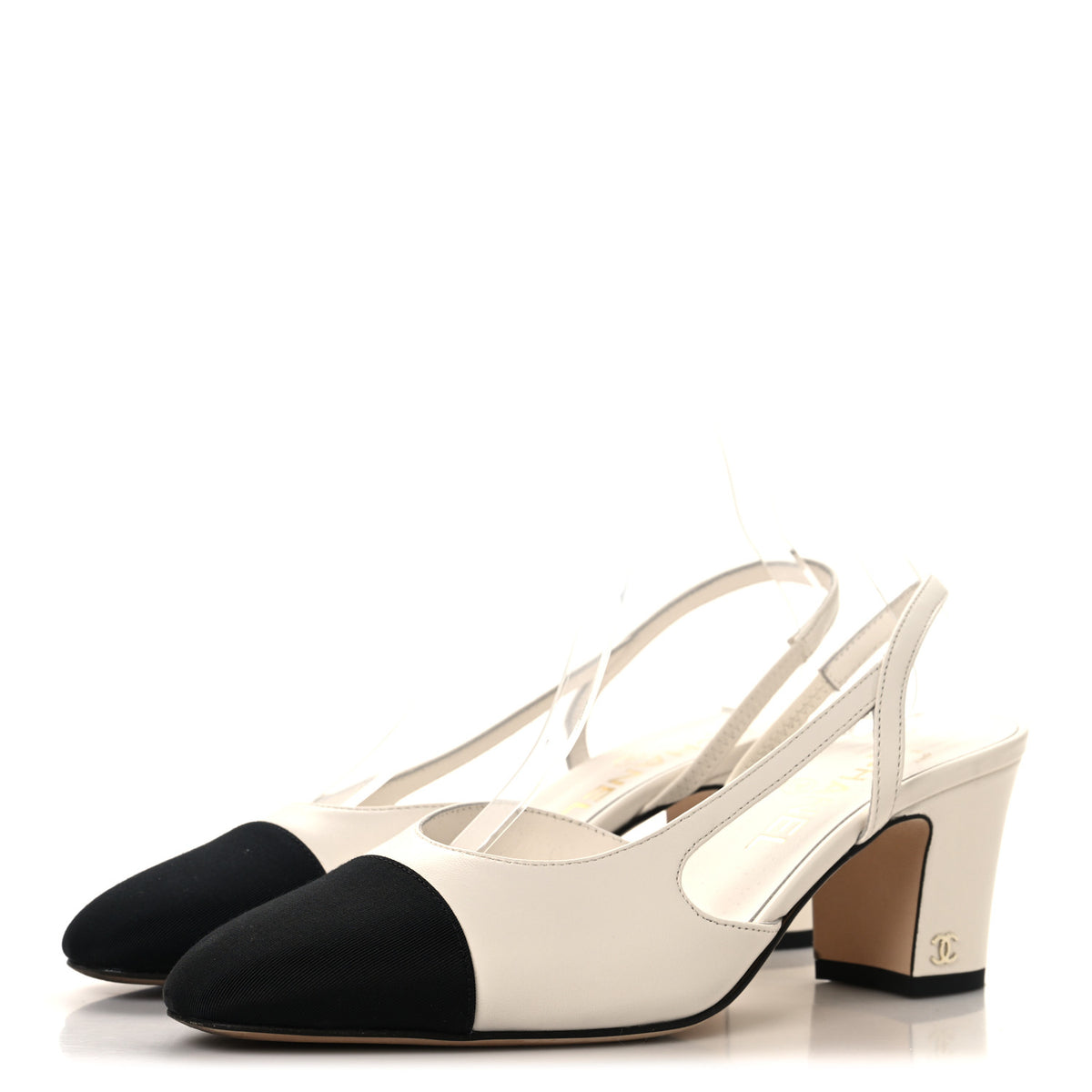Goatskin Grosgrain Cap Toe CC Slingback Pumps 38 White Black