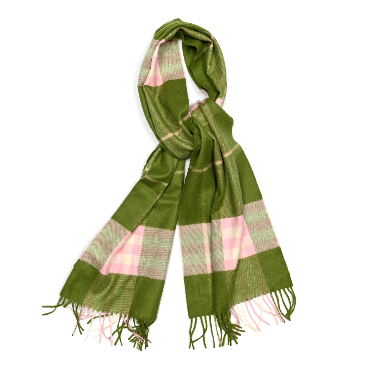 Burberry Cashmere Half Mega Check Fringe Scarf Green Tan Pink Cream 1 of 3