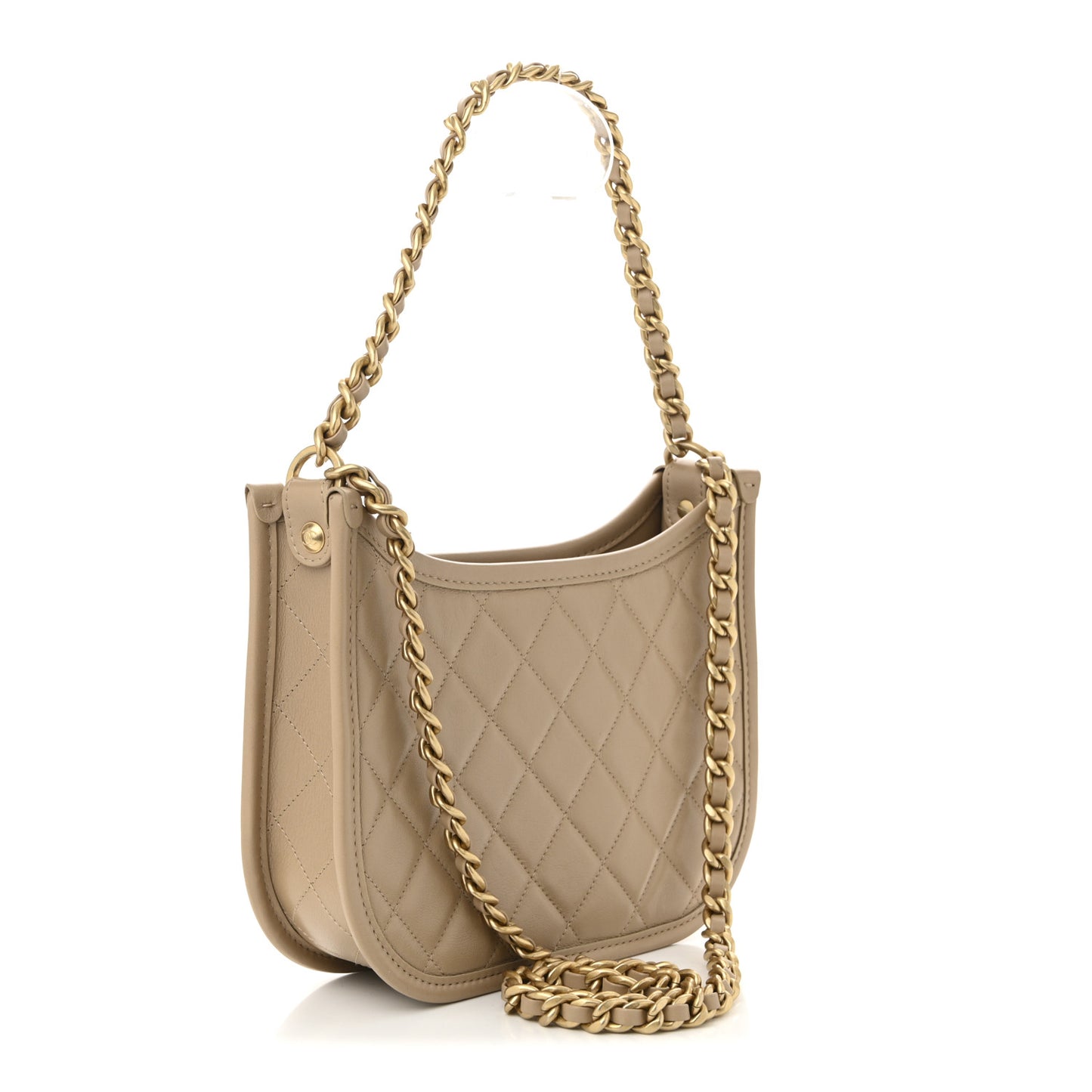 Calfskin Quilted CC Hobo Handbag Beige