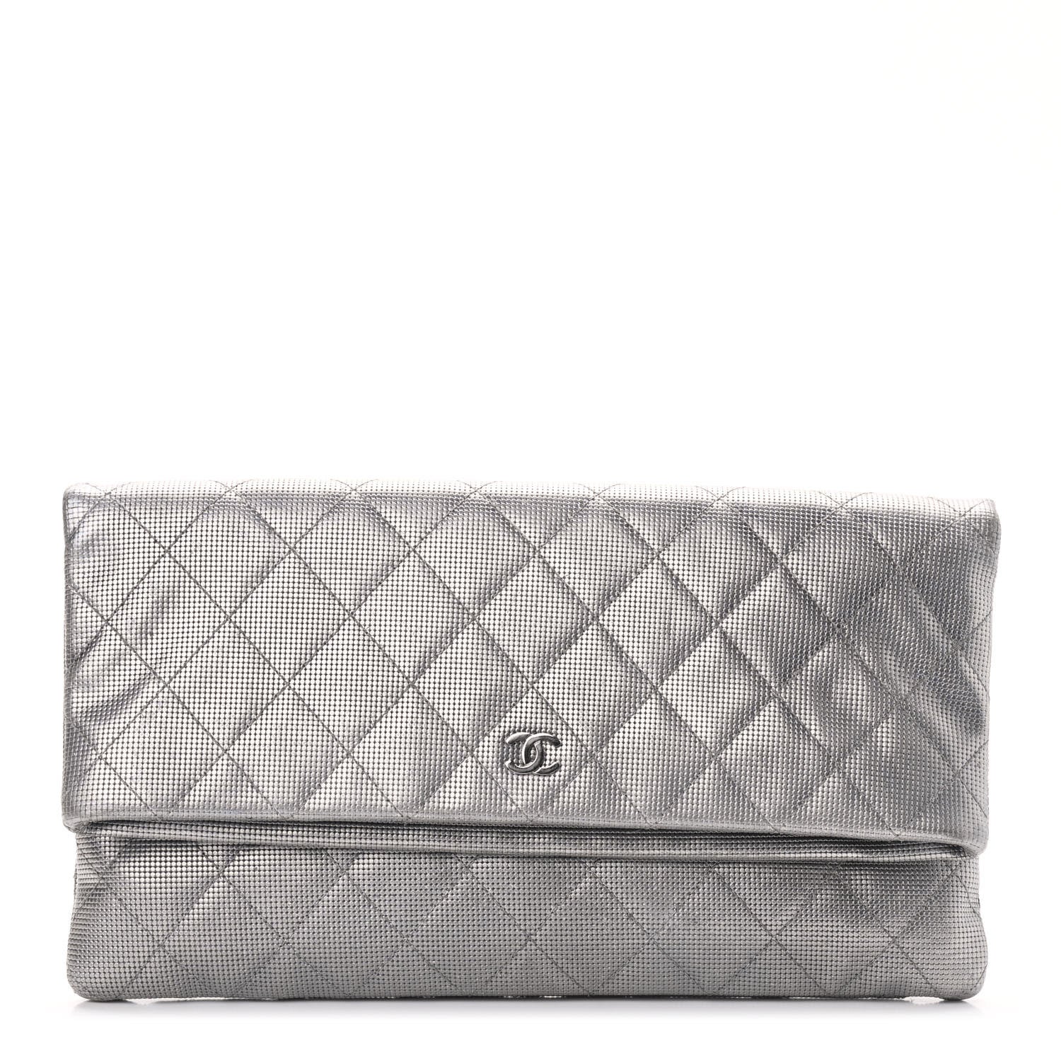 Chanel Metallic Calfskin Quilted Pixel Effect CC Beauty Clutch Silver 1 of 9