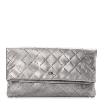 Chanel Metallic Calfskin Quilted Pixel Effect CC Beauty Clutch Silver 1 of 9