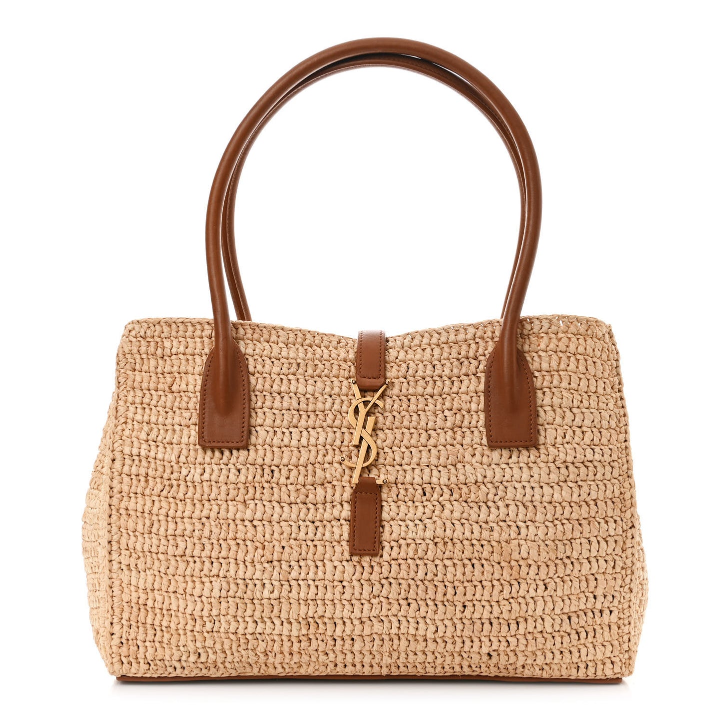 Raffia Calfskin Panier Rectangle Tote Naturel Brick