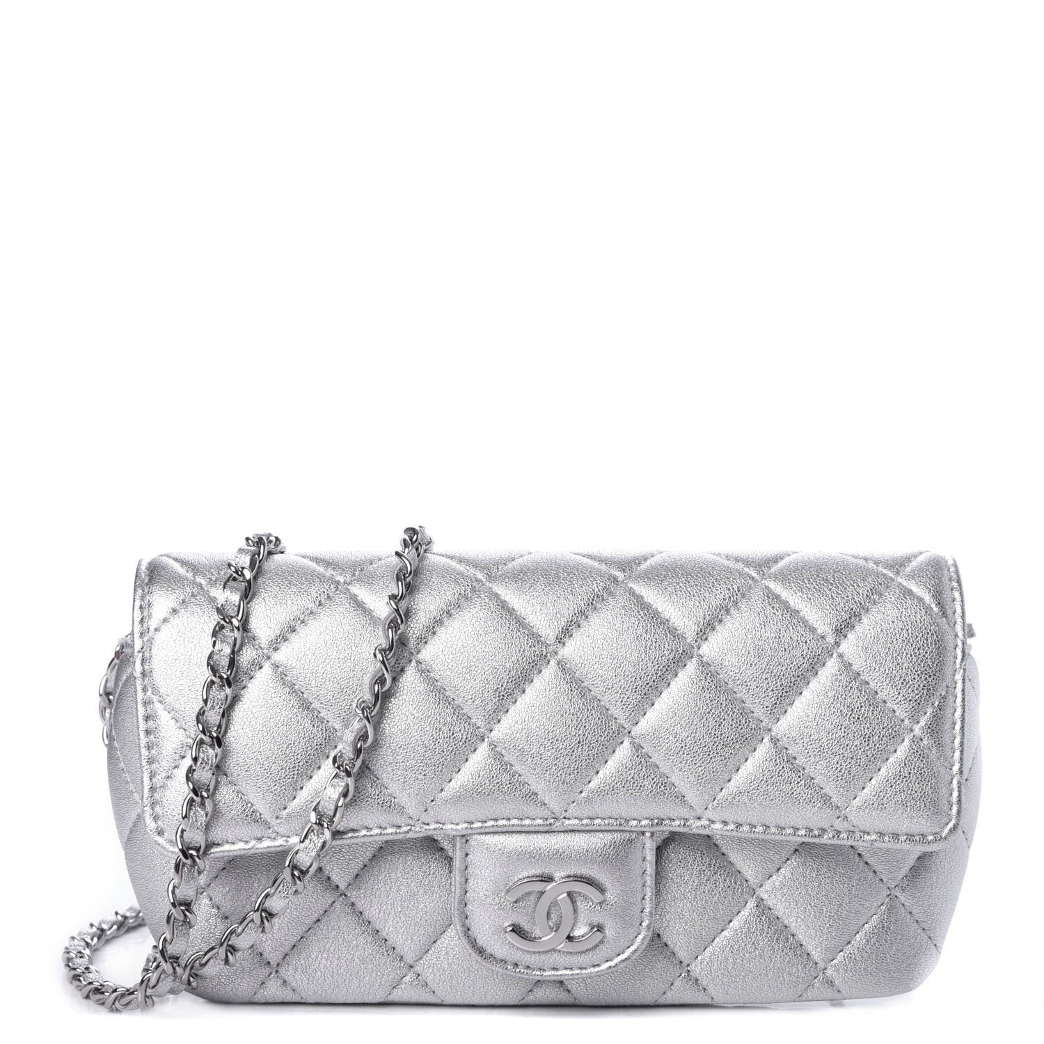 Chanel Metallic Lambskin Quilted Glasses Case With Chain Silver 1 of 9