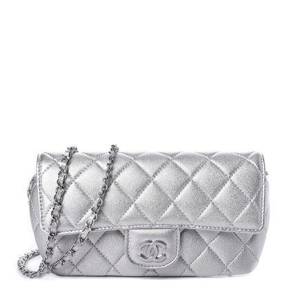 Chanel Metallic Lambskin Quilted Glasses Case With Chain Silver 1 of 9