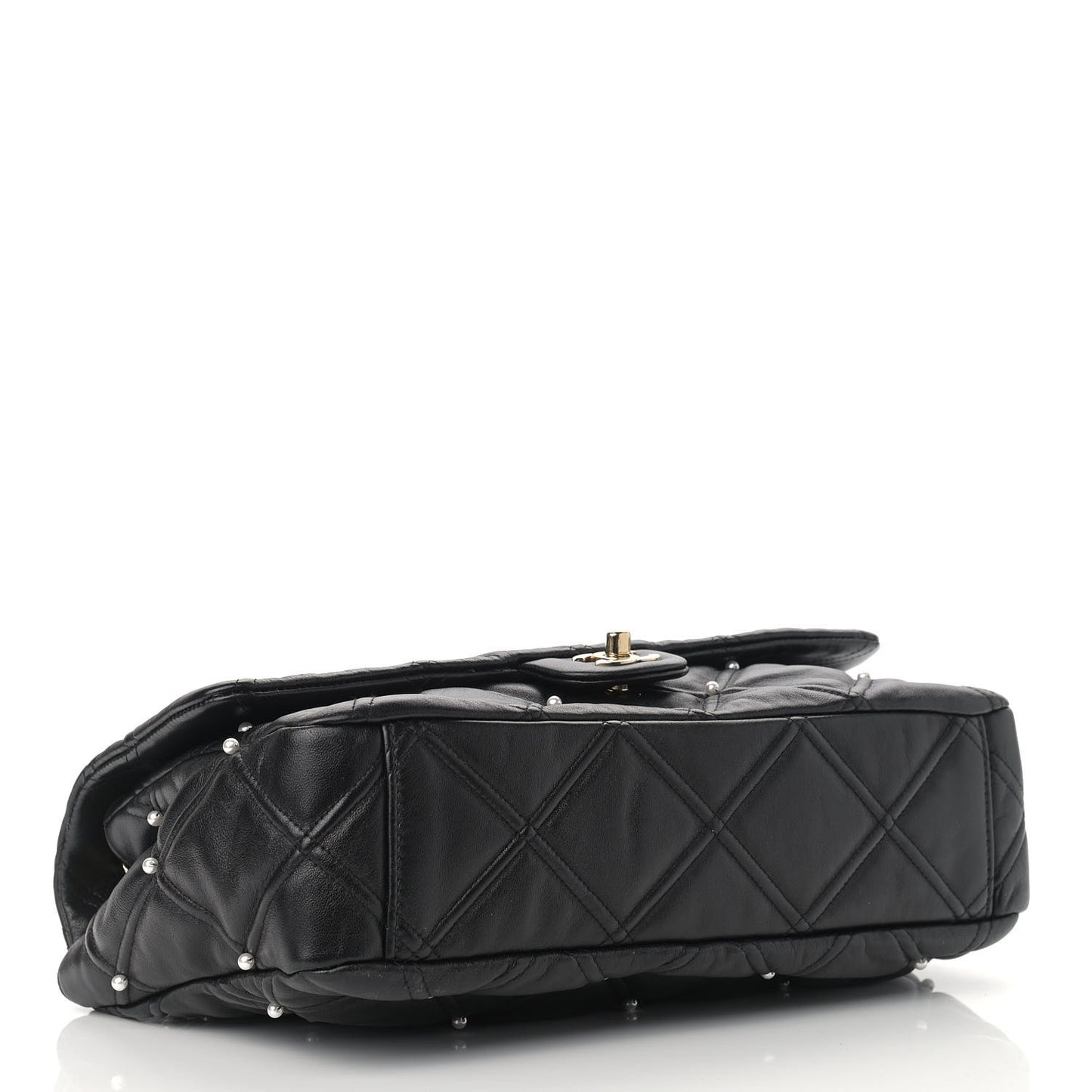 Lambskin Quilted Pearl Studded Flap Black