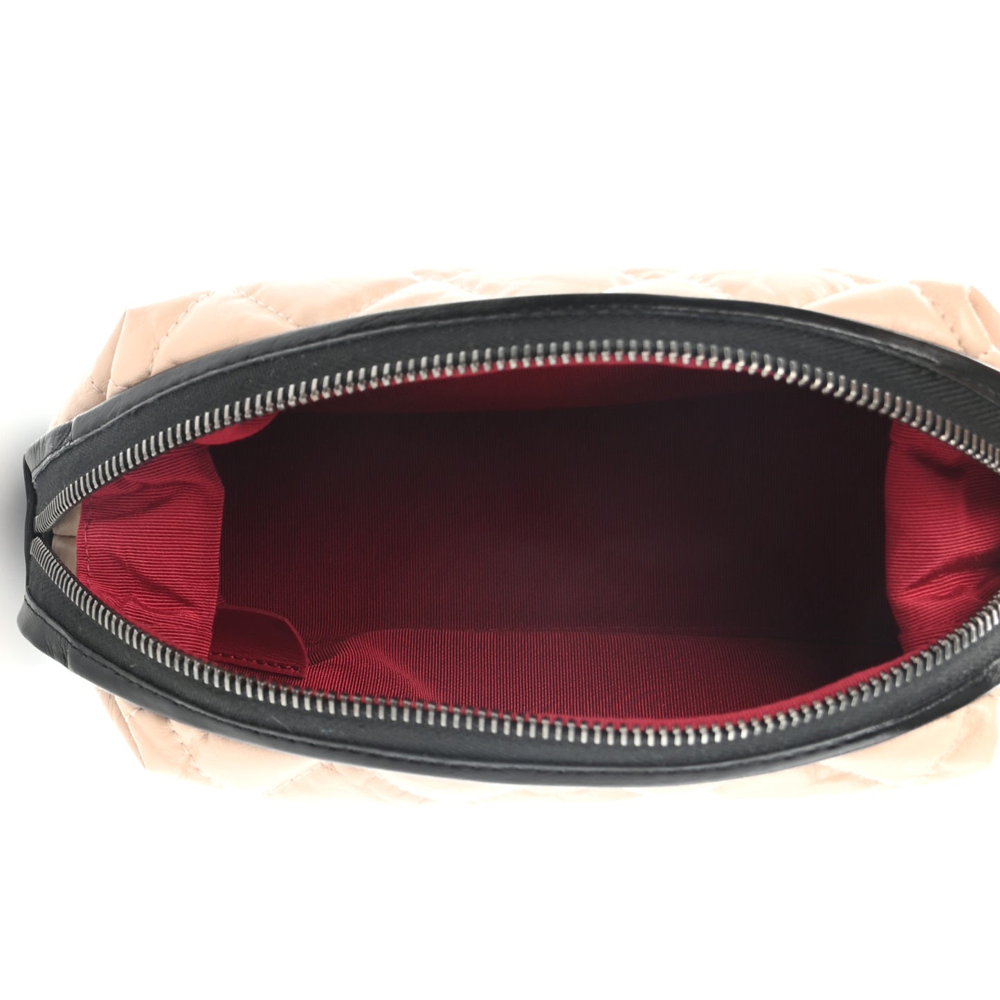 Aged Calfskin Quilted Gabrielle Cosmetic Case Beige Black