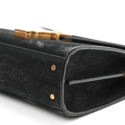 Saint Laurent Nubuk Crocodile Embossed Mini Classic Monogram Cassandra Top Handle Black 10 of 13
