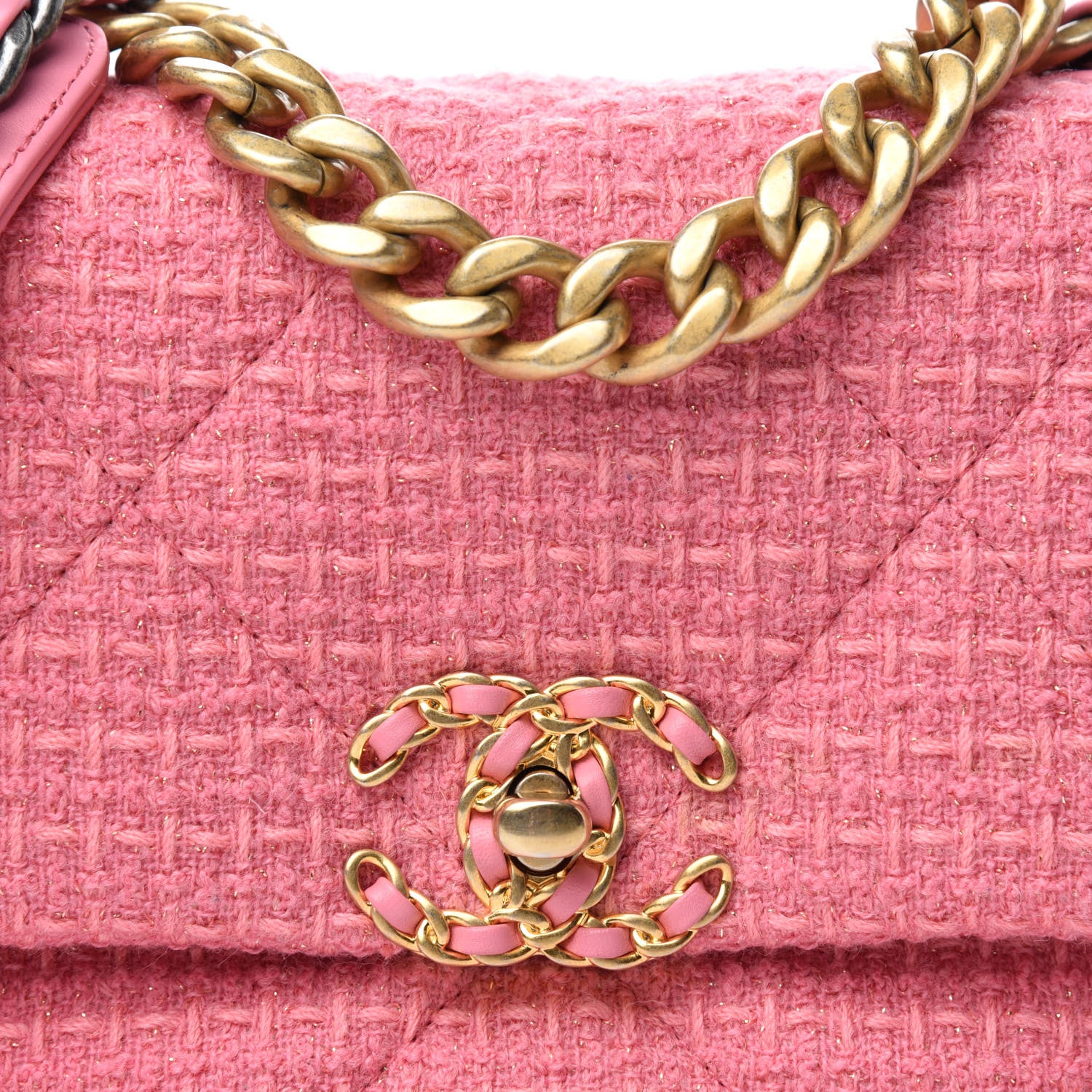 Chanel Metallic Tweed Quilted Medium Chanel 19 Flap Pink 10 of 11