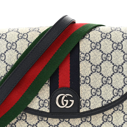 Gucci GG Supreme Monogram Textured Dollar Calfskin Web Studded Mini Ophidia Flap Shoulder Bag Beige Blue 8 of 10