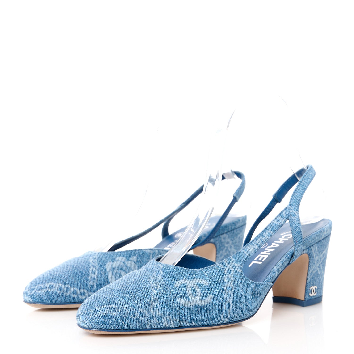 Chanel Denim Cap Toe Denim Slingback Pumps 37 Blue 3 of 8