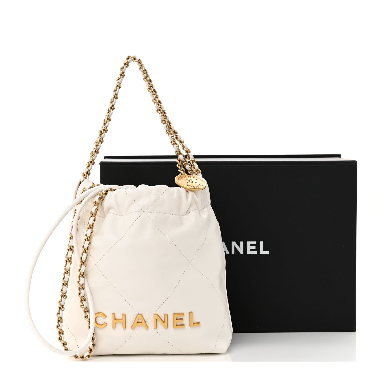 Shiny Calfskin Quilted Mini Chanel 22 White