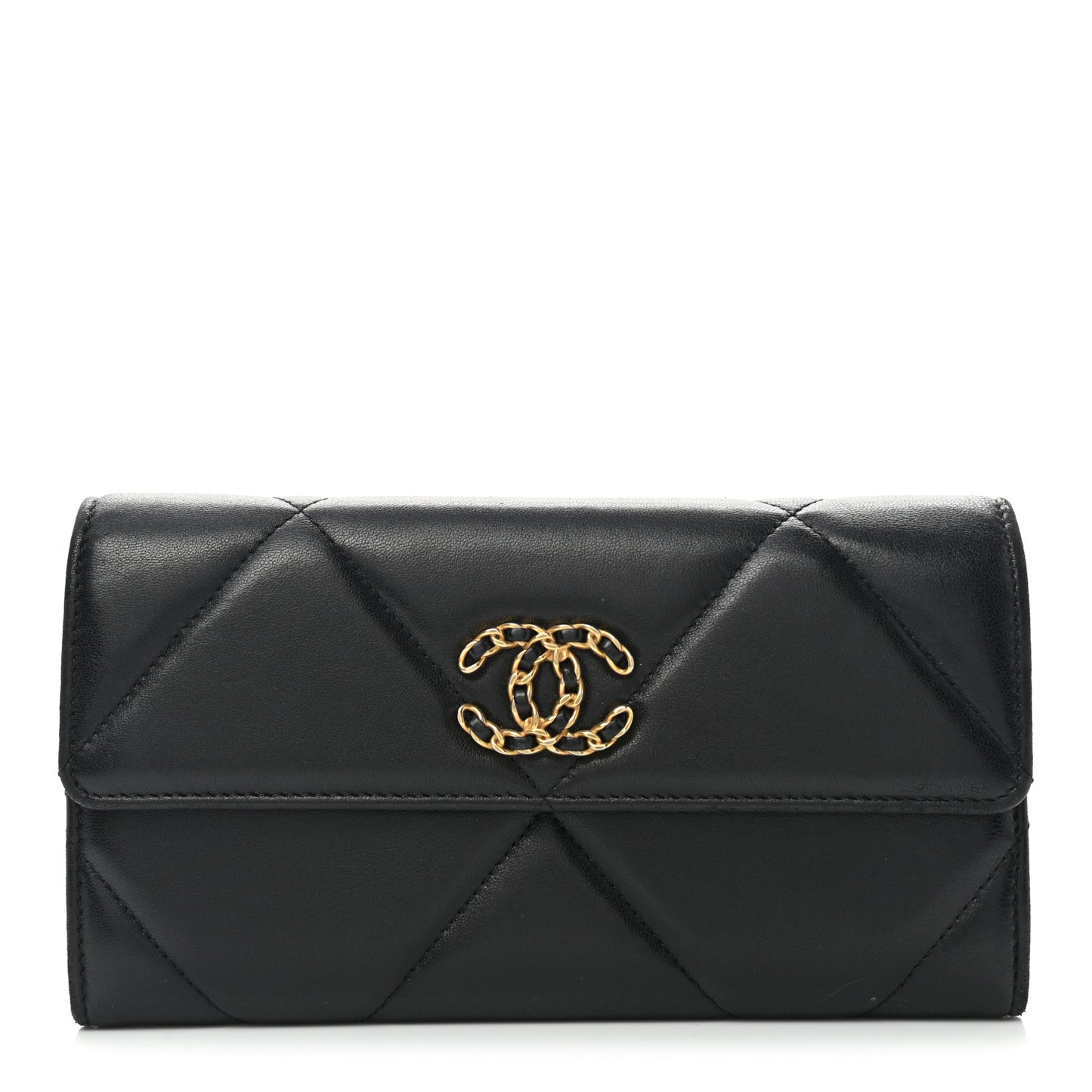 Lambskin Quilted Chanel 19 Flap Wallet Black