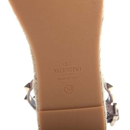 Valentino Garavani Grained Calfskin Rockstud Ankle Wrap Espadrille 20mm Flats 38 Poudre 9 of 11