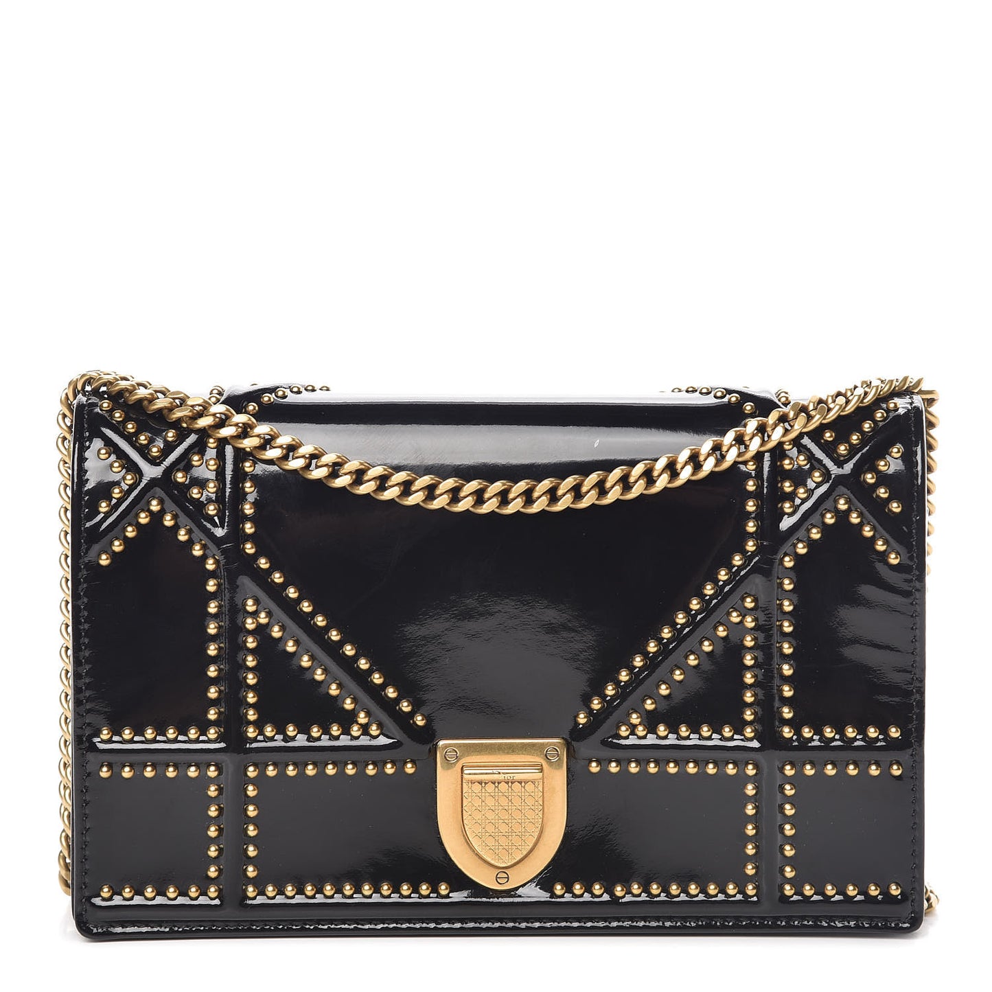 Patent Studded Diorama Wallet on Chain Pouch Black