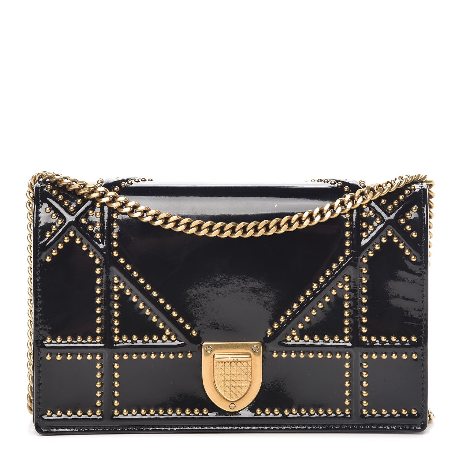 Christian Dior Patent Studded Diorama Wallet on Chain Pouch Black 1 of 7
