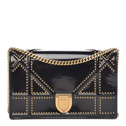 Christian Dior Patent Studded Diorama Wallet on Chain Pouch Black 1 of 7