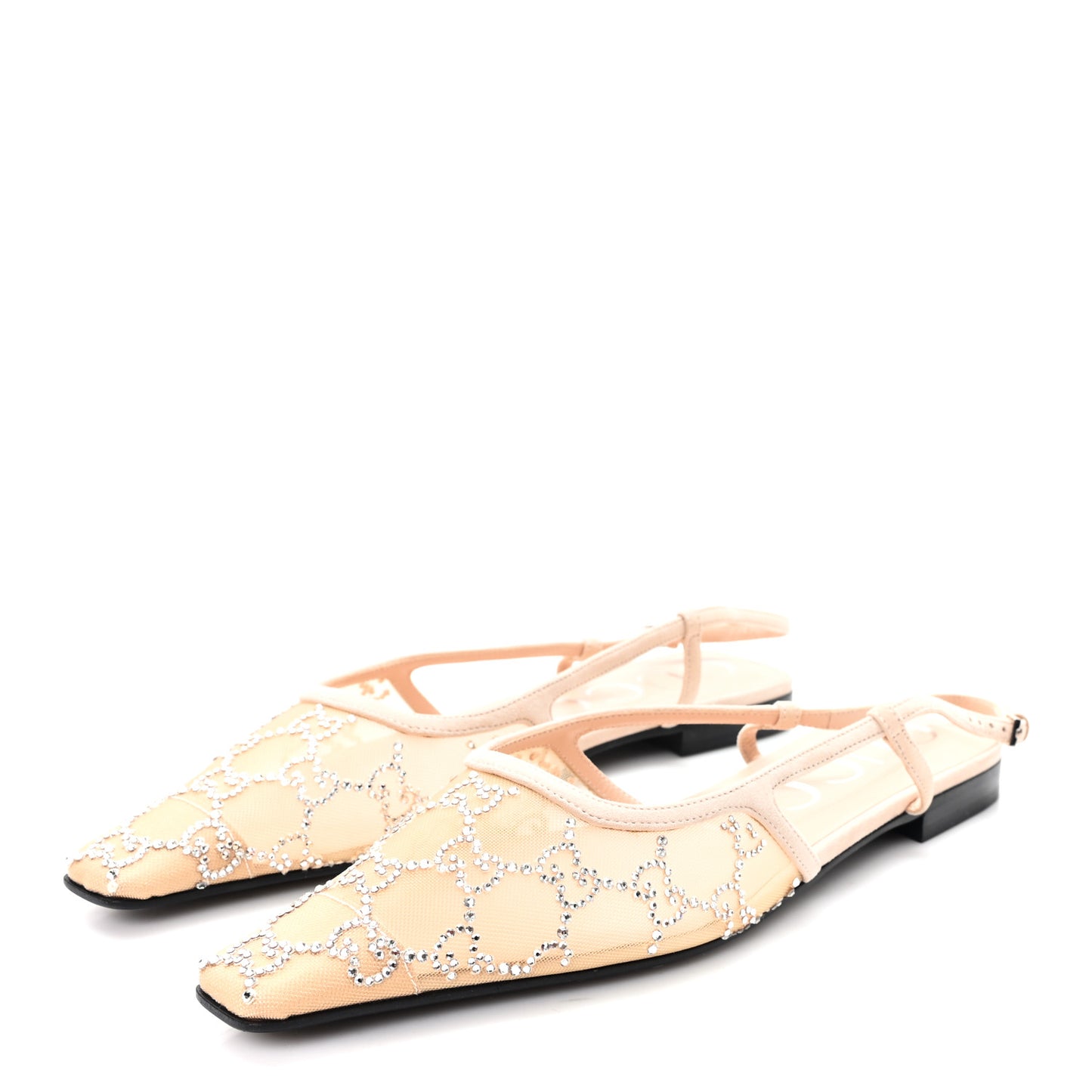 Suede Mesh Crystal GG Monogram Slingback Ballet Flats 39 Light Powder Skin Rose