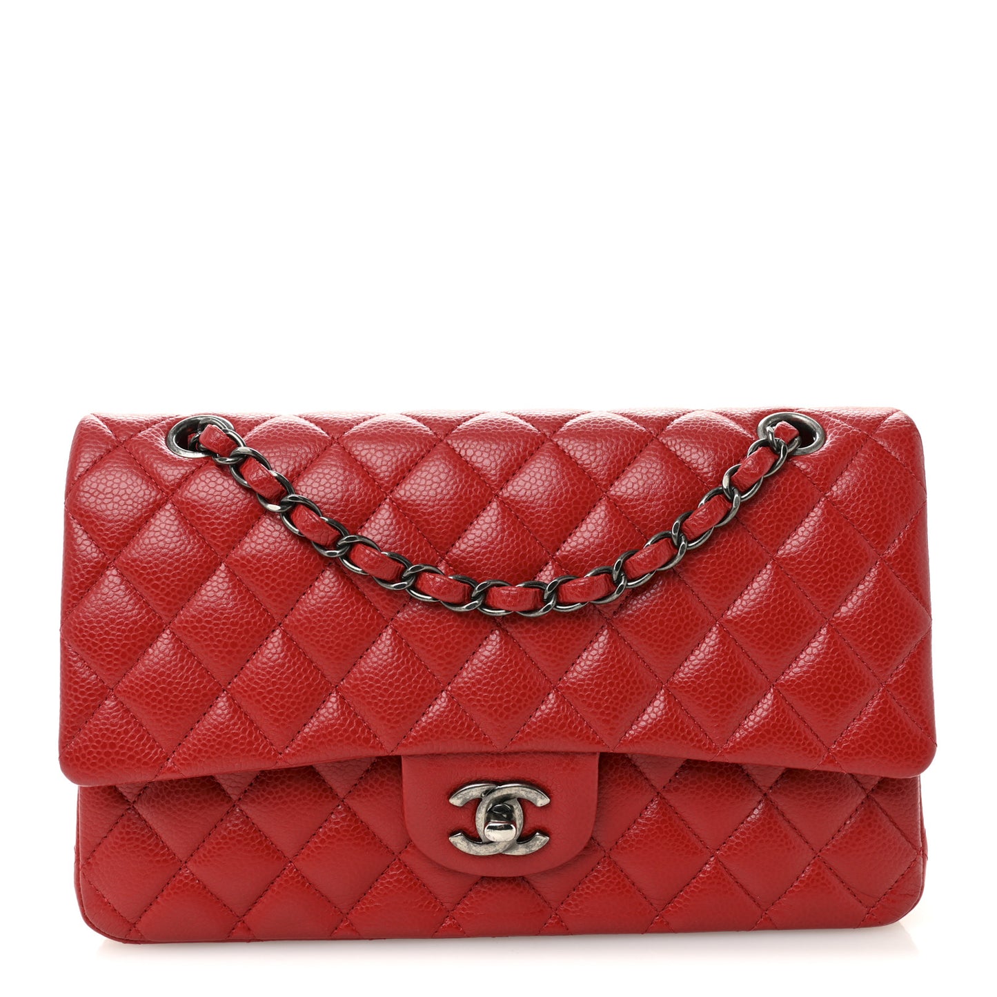 Caviar Quilted Medium Double Flap Red