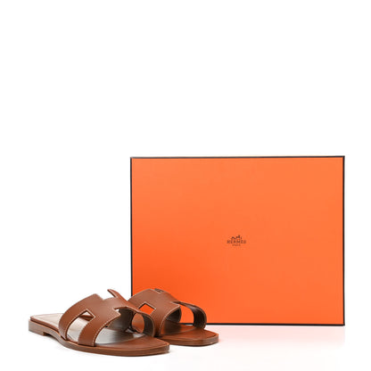 Hermes Box Calfskin Oran Sandals 37.5 Gold 8 of 8