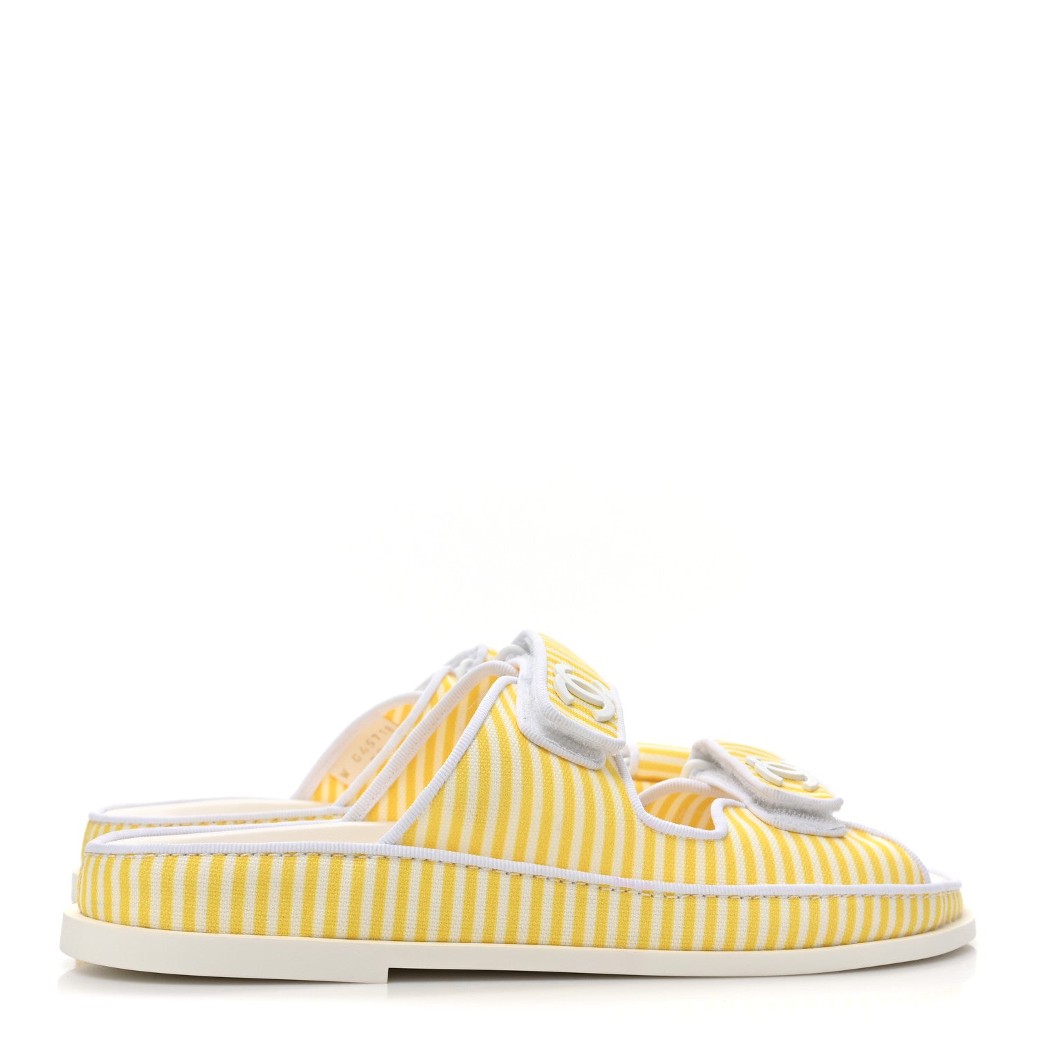 Chanel Printed Calfskin Velcro Dad Flat Mules 39 White Yellow 4 of 8