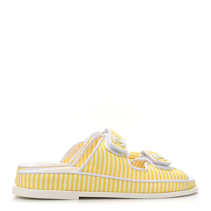 Chanel Printed Calfskin Velcro Dad Flat Mules 39 White Yellow 4 of 8