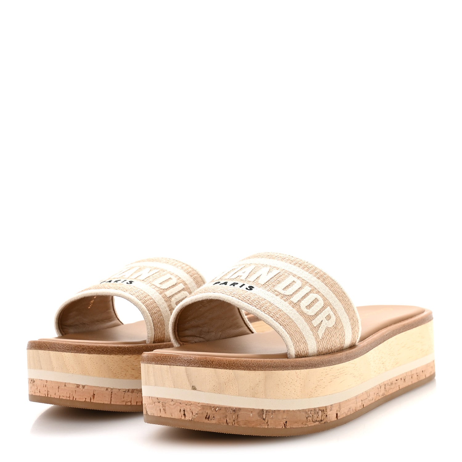 Christian Dior Raffia Dioriviera Embroidered Dway Platform Slide Sandals 38.5 White 4 of 8