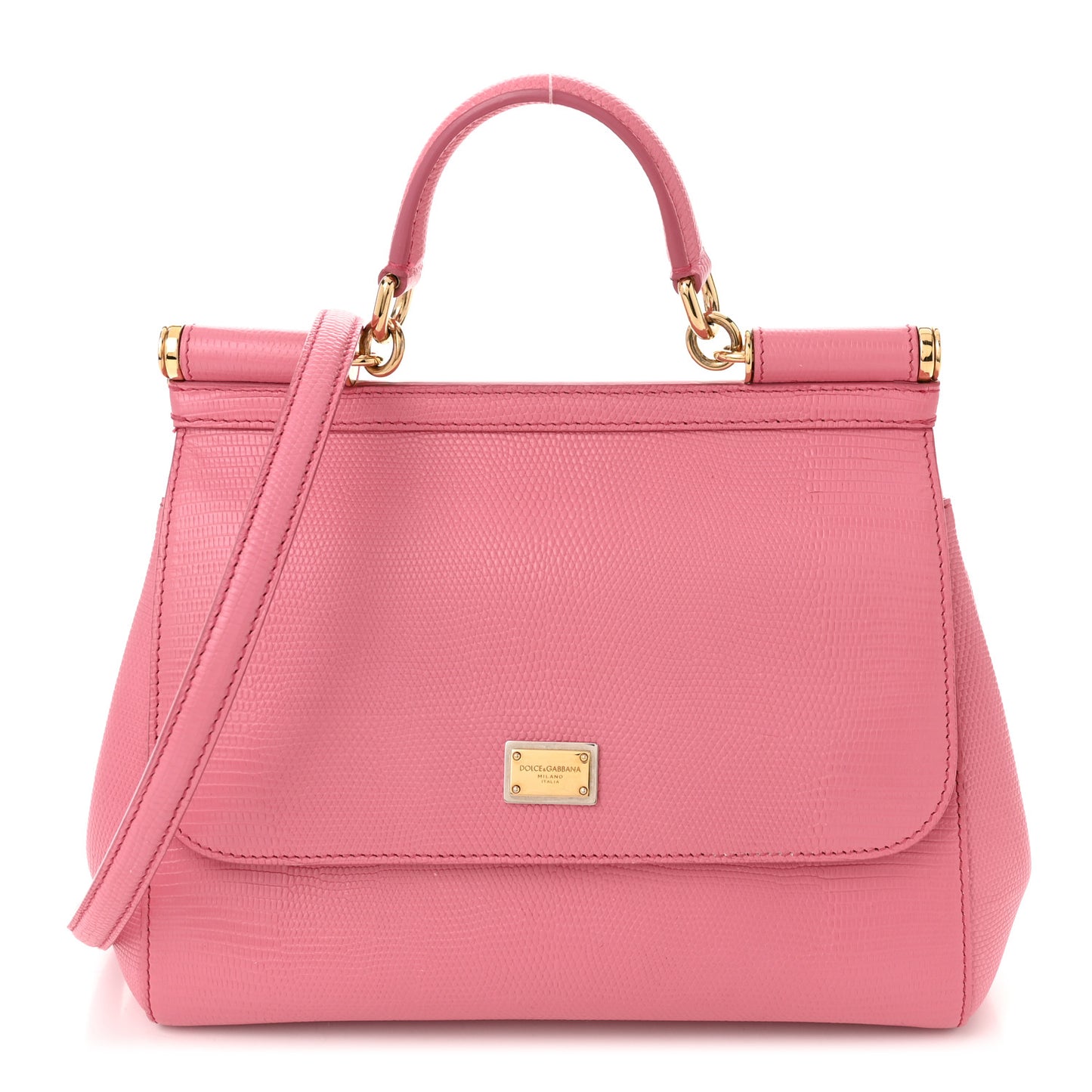 Iguana Calfskin Embossed Medium Miss Sicily Satchel Pink