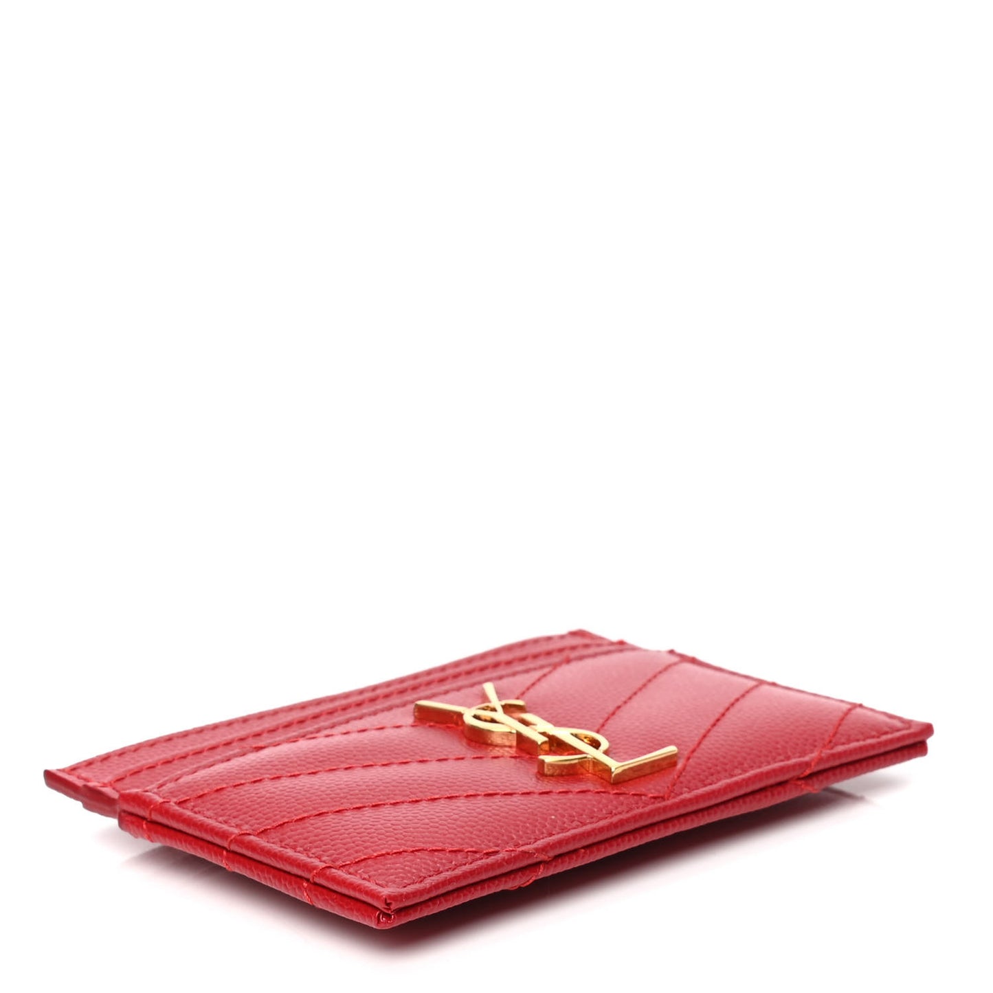 Grain De Poudre Matelasse Chevron Monogram Credit Card Case New Red