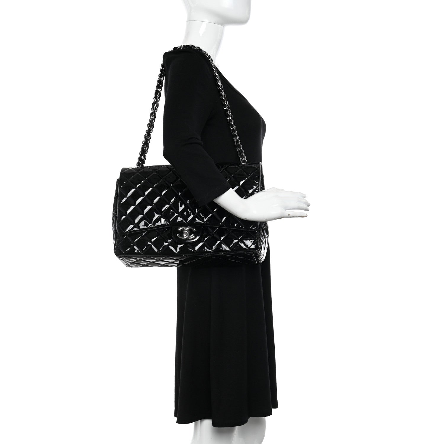 Chanel Patent Quilted Maxi Double Flap Black 2 of 10