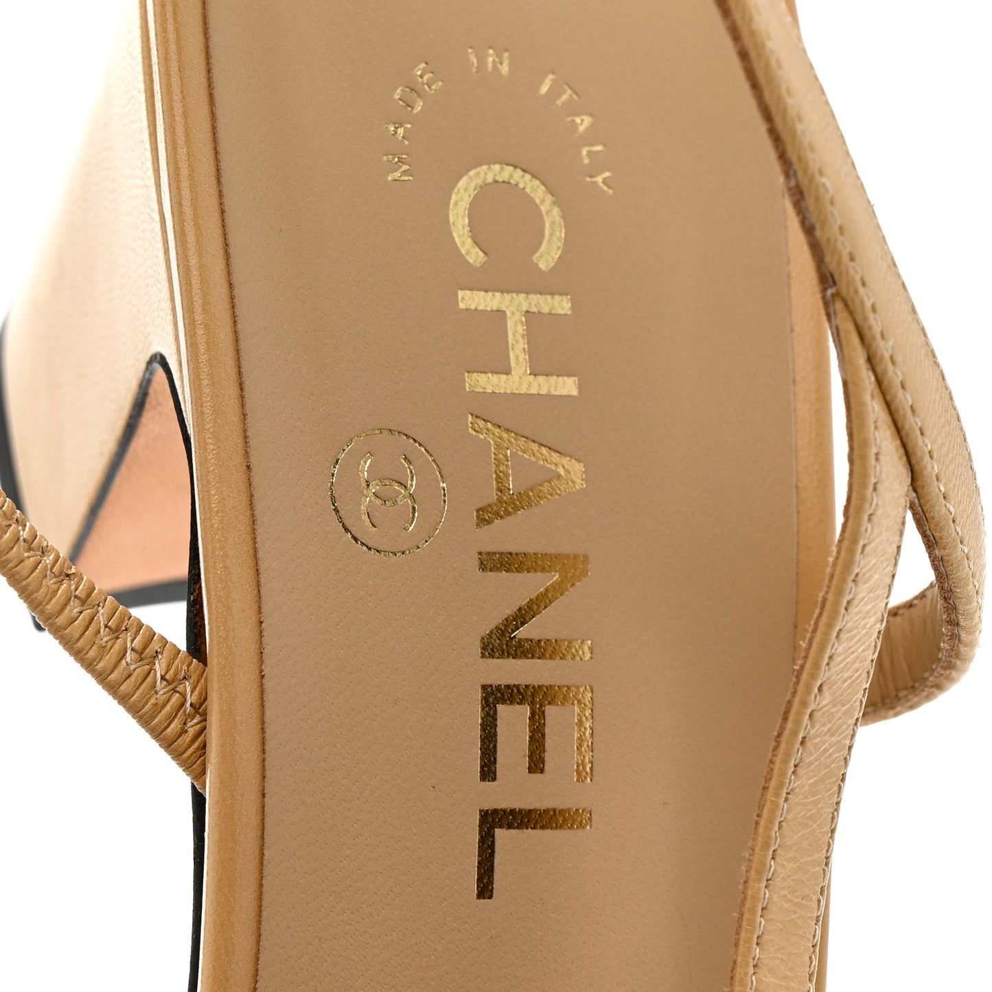 Goatskin Grosgrain Cap Toe CC Slingback Pumps 41 Beige Black