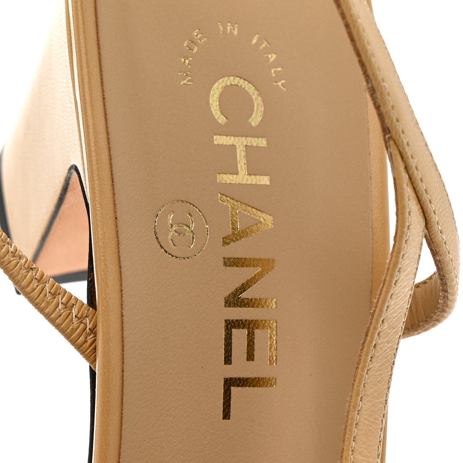 Chanel Goatskin Grosgrain Cap Toe CC Slingback Pumps 41 Beige Black 8 of 12