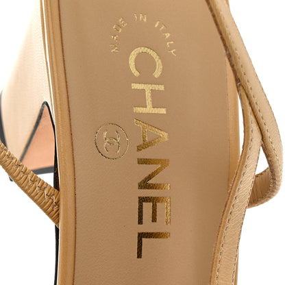 Chanel Goatskin Grosgrain Cap Toe CC Slingback Pumps 41 Beige Black 8 of 12