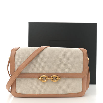 Saint Laurent Smooth Calfskin Cotton Canvas Le Maillon Satchel Natural Beige 13 of 13